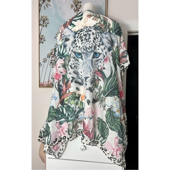 JC Sunny White Leopard Animal Lightweight Semi Sheer Kimono One Size 100% Cotton - Picture 7 of 7